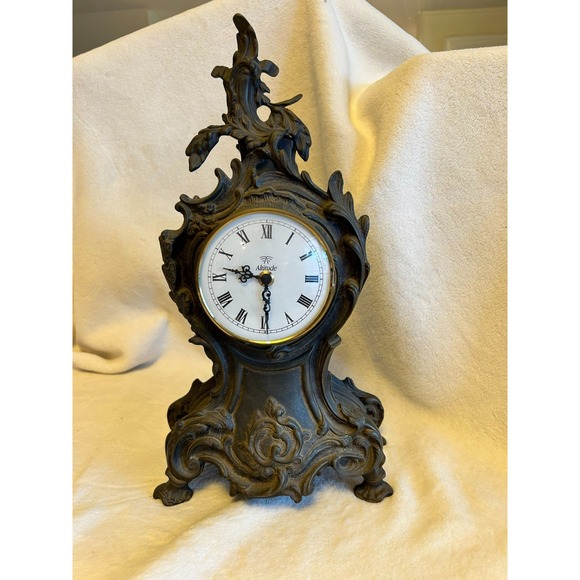 Vintage Italian Rococo Mantel Clock Cast Metal Made in Italy Faini
